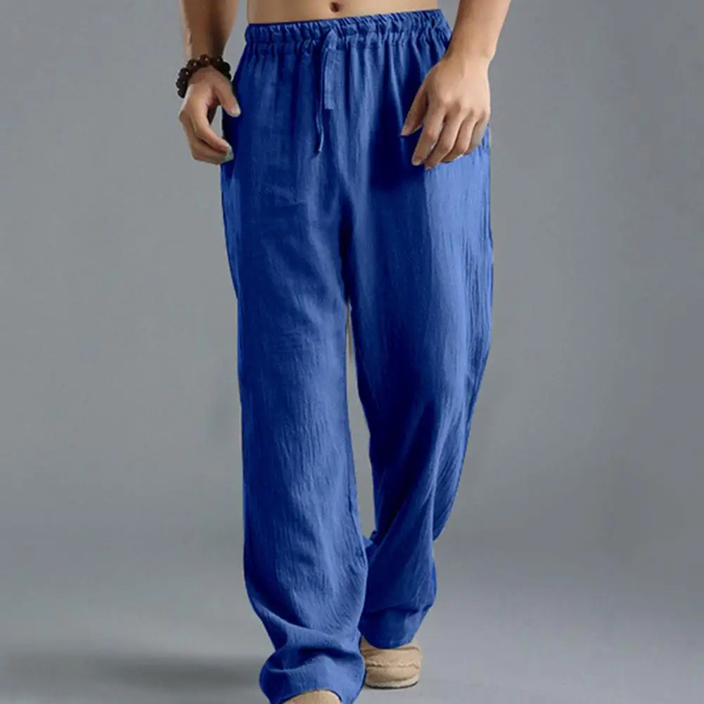 Plus Size Men Cotton Linen Long Pants Elastic Waist Loose Straight Trousers Summer Breathable Slender Casual Sports Pants 5XL men casual pants