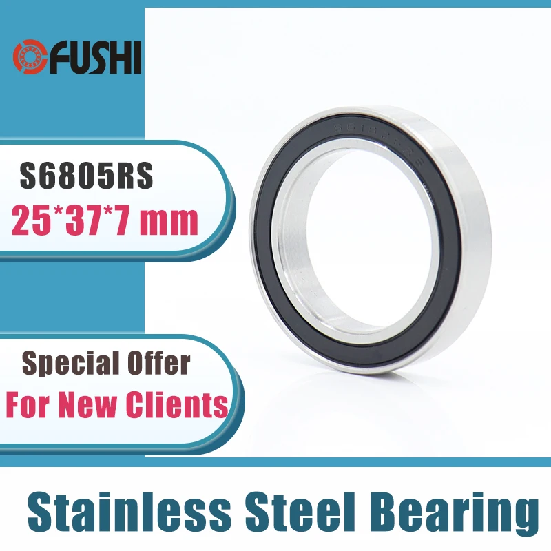 Rolamento de Esferas de 6805 Peças S6805rs 25*37*7 mm Flash 440c Rolamentos de Esferas de Aço Inoxidável s 6805rs Rolamento de Esferas Aço Inoxidável