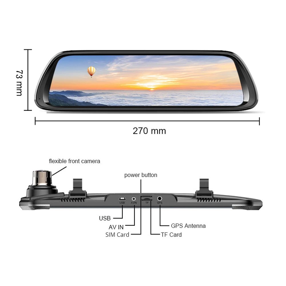 Dash Cam 1" дюймовый ips сенсорный экран Видеокамера на ОС андроид для автомобиля двойной объектив зеркало заднего вида с WiFi gps Bluetooth ADAS ночного видения g-сенсор