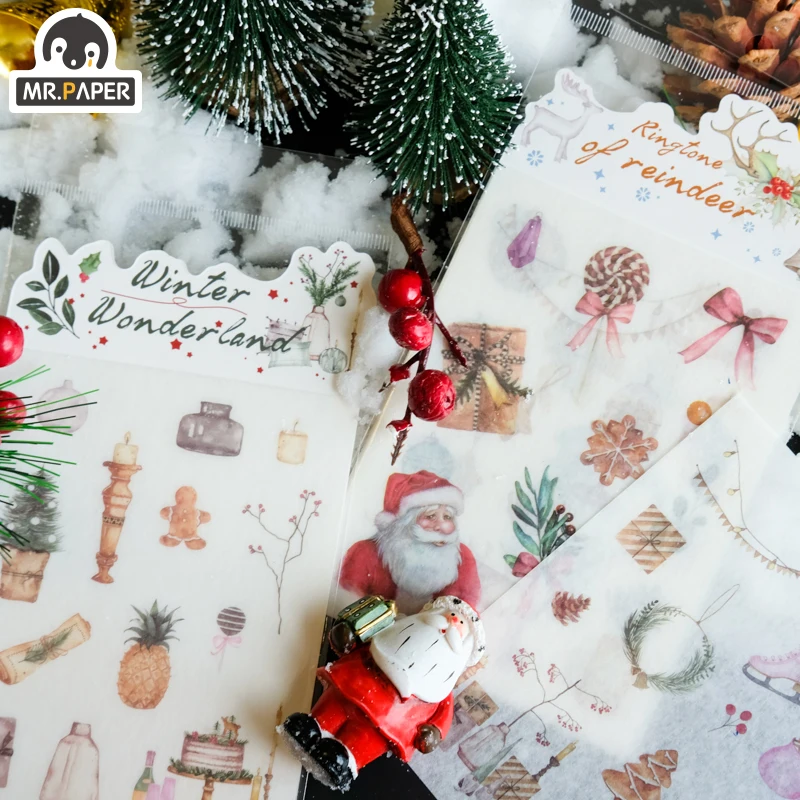 

Mr.paper 4Pcs Christmas Stickers Scrapbooking Kawaii Cute Plain Sheet Stickers Diary Planner Decorative Stationery Stickers