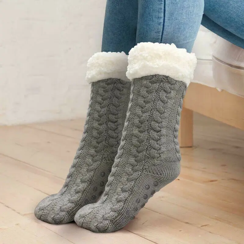 

Winter Women Thick Cozy Fuzzy Fleece-lined Thermal Non-Skid Slipper Comfortable Stocks Women's Socks Hosiery Stockings
