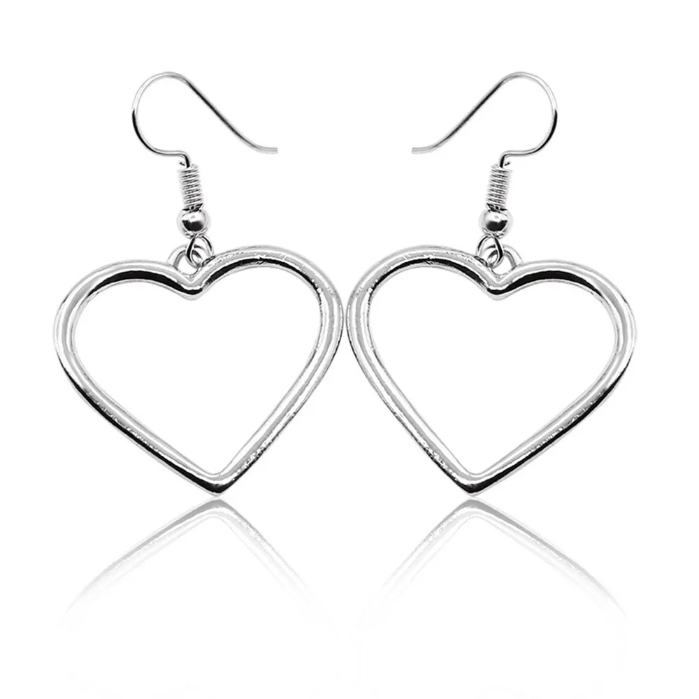 Simple Design Silver Color Hollow Heart Drop Earrings For Women New Brand Fashion Ear Cuff Piercing Dangle Earring Gift A197