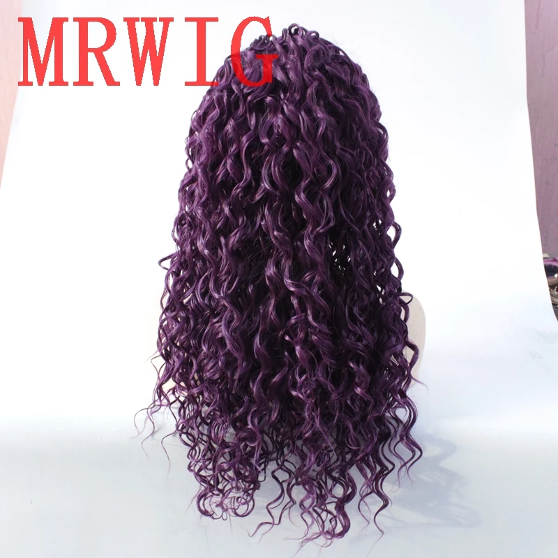 MRWIG Free Part Kinky Curly 130#/99J/Purple Synthetic Heat Resistant Fiber Front Lace Wig 26in 150%Density