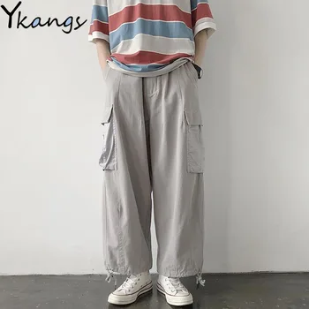 

Plus Size Large Pocket Wide Leg Pants Women Thicker Winter Loose Pants Elastic High Waist Students Harajuku Trousers Pantalon