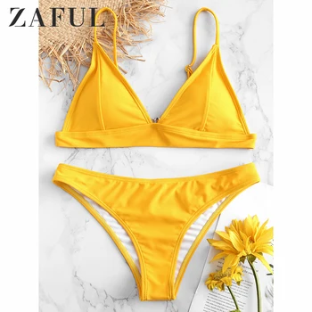 

ZAFUL 2019 New Summer Women Solid Bikini Set Push-up UnPadded Bra Swimsuit Swimwear Triangle Bather Suit Swimming Suit biquini
