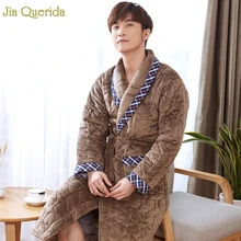 Роскошный мужской Халат верблюд тиснение узор 3 слоя мягкий зимний халат с длинным рукавом размера плюс кимоно с поясом банные халаты мужские халаты