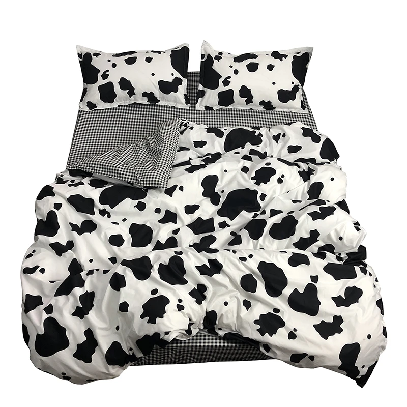Ropa de cama de cuatro piezas con marcas de vaca en y negro de estilo nórdico, de estudiantes individual disponible|Juegos de ropa de cama| - AliExpress
