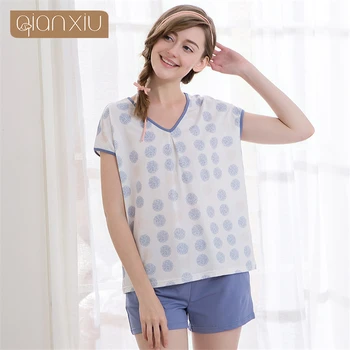 

Ms Sleep & Lounge Short Sleeve Shorts Printed Suit Leisurewear v-Neck Cute Pajamas Cultivate One's Morality Contracted Household