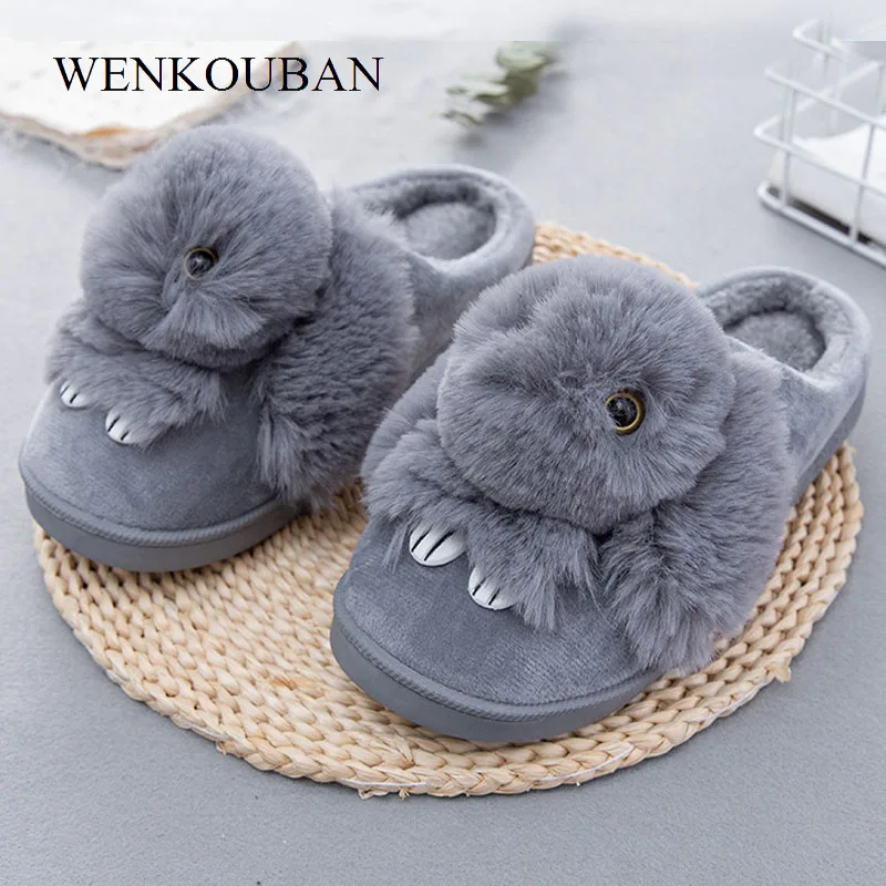 

Fur Slides Women Winter Home Slippers Ladies Animal Cute Slippers Rabbit Warm Plush Indoor Shoes Female Slides Pantoufle Femme