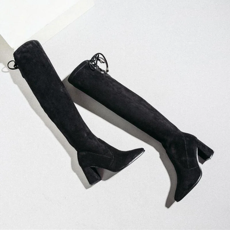 

2019 autumn and winter new European and American stretch over the knee boots female pointed thick with increased women's boots
