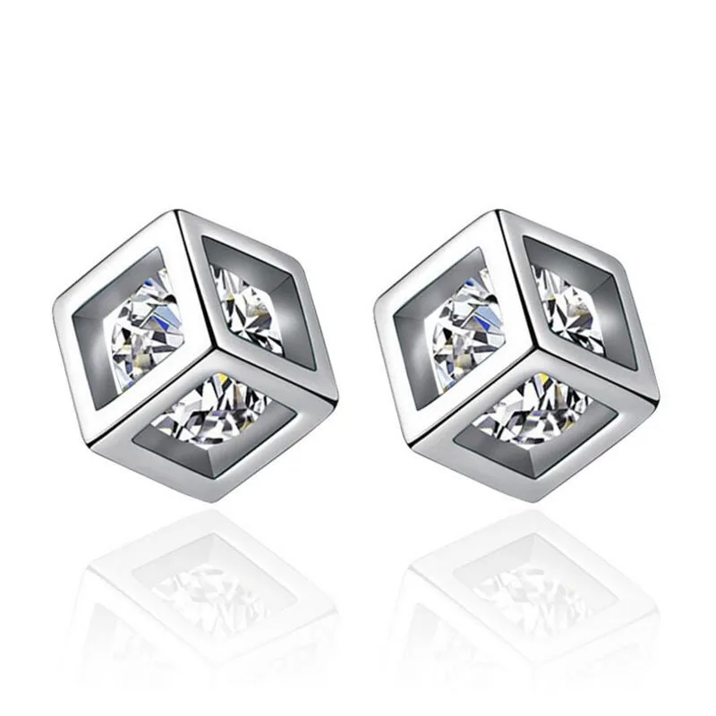 Простой 925 Серебряный Цирконий Squre Серьги-кубики букле d'oreille для женщин Девушка подарок S-E905