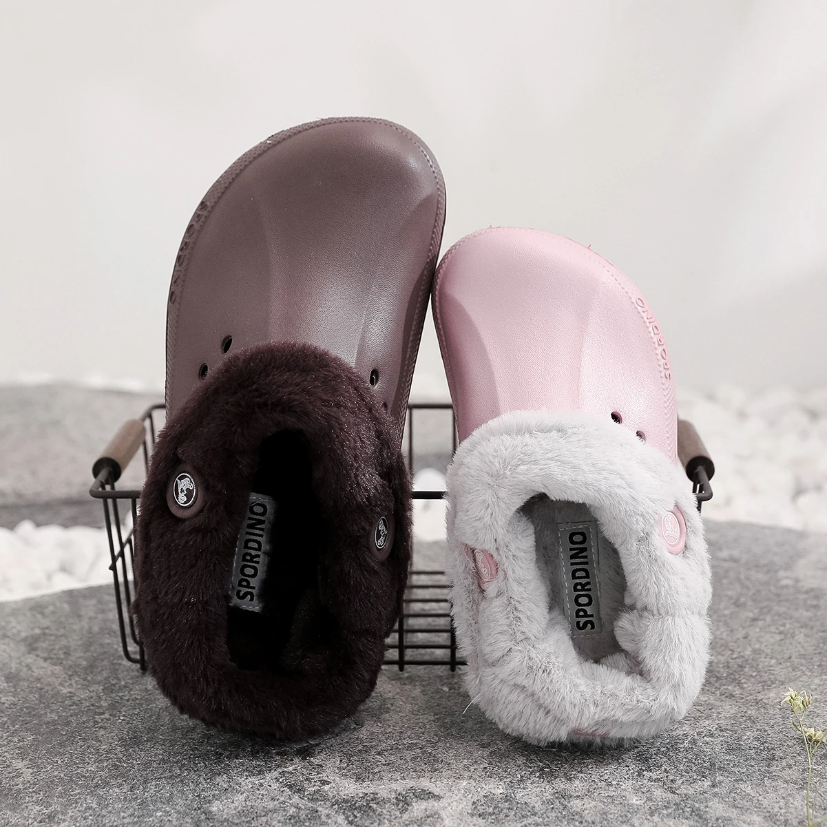 Original RH Eco Unisex Warm Winter Fur Garden Shoes Clog Indoor Casual Warm Home Slippers EVA Flat Clogs Footwear