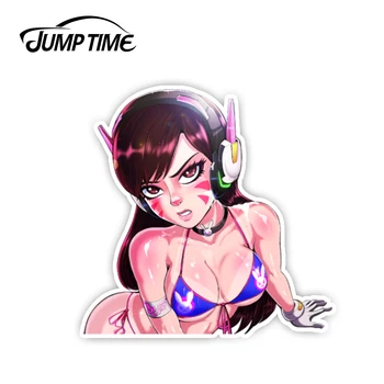 

Jump Time 13cm x 10.4cm For Overwatch Anime Kawii Girl D.Va Car Sticker Bumper Window Helmet Decal Waterproof Car Decoration