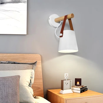 

LED solid wood wall lamp bedside lamp children's night light modern Nordic loft interior home decoration E27 85-265V white black