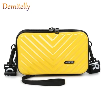 

Women Mini Suitcase Shape Crossbody Bag Fashion High Quality Small Shoulder Bag with Wide Letter Strap Girl Clutch Handbag