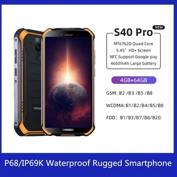 Перейти на Алиэкспресс и купить DOOGEE S40 Pro Android 10 прочный смартфон IP68/IP69K 4 Гб 64 Гб Восьмиядерный 13 МП мобильный телефон с восьмиядерным процессором NFC 4G LTE
