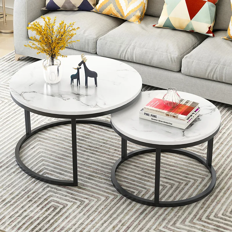  2 in 1 Living Room Coffee Tables wooden combination furniture round Two-tone Tea table adjustable s