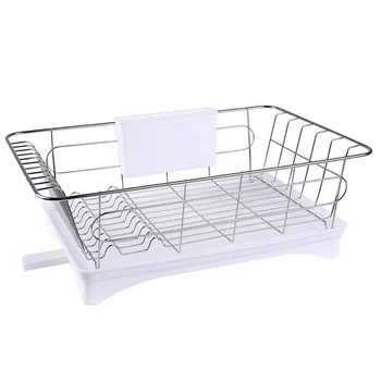 

Stainless Steel Dish Drainer Drying Rack With 3-Piece Set Removable Rust Proof Utensil Holde For Kitchen Counter Storage Rack