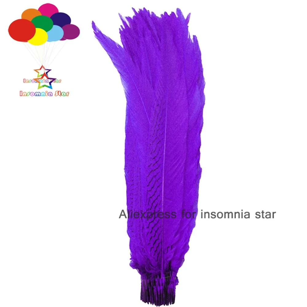 50 шт., разные цвета на выбор, серебряные перья фазана 40-65 см/16-26 дюймов, аксессуары для рукоделия, свадебный костюм - Цвет: purple