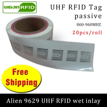 

UHF RFID tag sticker Alien 9629 wet inlay 915m868 860-960mhz Higgs3 EPC 6C 20pcs free shipping self-adhesive passive RFID label