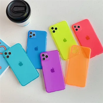 

Ottwn Fluorescent Candy Color Phone Case For iPhone 11 Pro Max 7 8 Plus XR X XS Max Shockproof Silicone Plain Clear Soft Cover