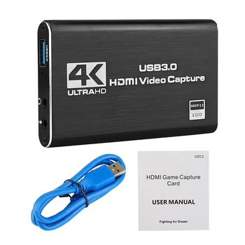 

Audio Video Capture Card HDMI USB3.0 4K 1080P 60fps Portable Video Converter for Game Streaming Live Broadcasts Video Recording