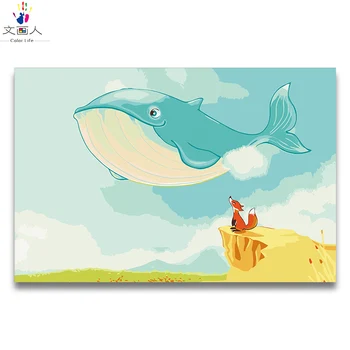 

Coloring by numbers Cartoon anime digital painting by numbers Whale and small fox Japan anime illustration girls oil painting