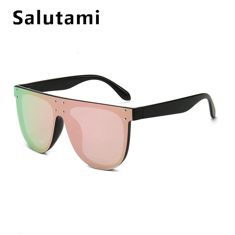 Большие розовые зеркальные женские солнцезащитные очки, цельная квадратная большая оправа, солнцезащитные очки, женские винтажные Ретро плоская заклепка, очки Ins Shades - Цвет линз: black pink