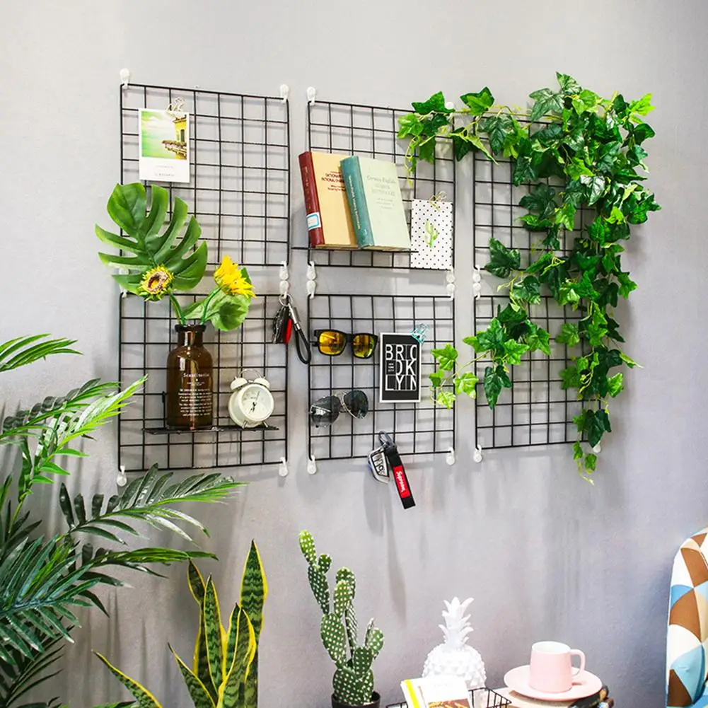 

Black Metal Grid Wall Shelf DIY Wall Hanging Decor Photo Frame Wall Art Display Storage Box Storage Shelf Organizer Rack Holder