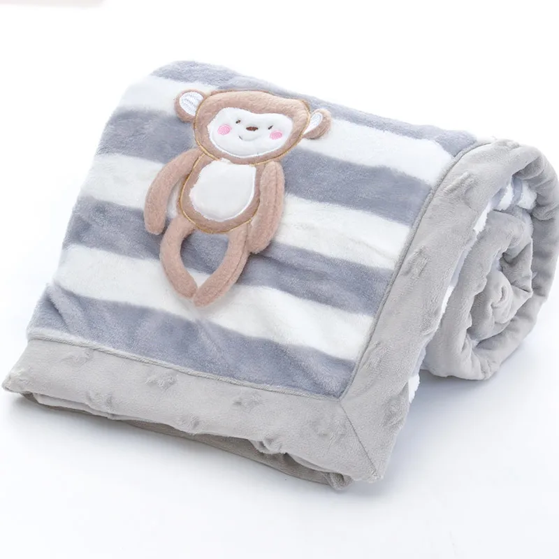 Детское одеяло, фланелевый с принтом животных, мягкое теплое детское одеяло, милое 3D мультяшное Двухслойное пеленание для новорожденных