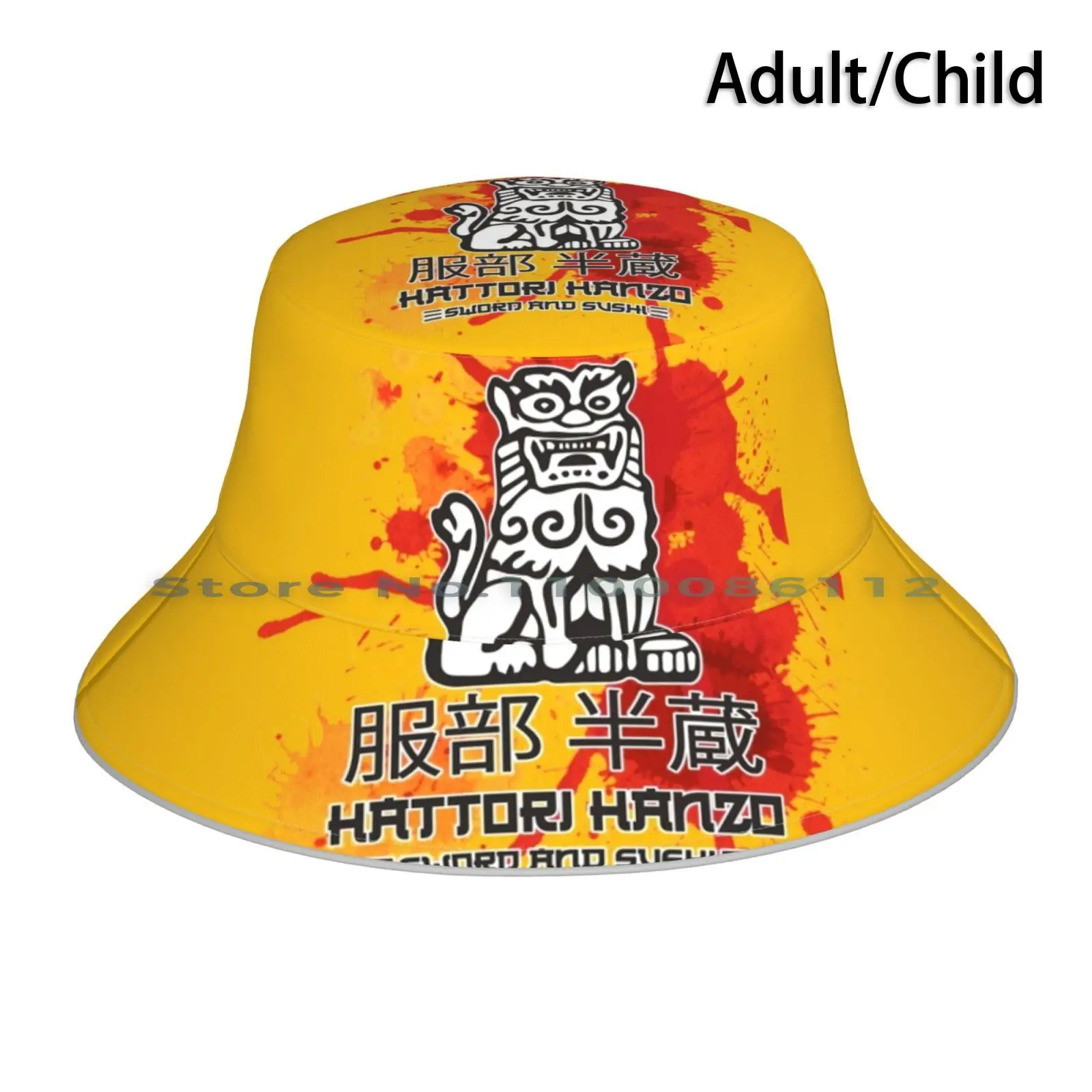 Hattori Hanzo-Blood Red Sun-Bruce Lee Yellow Background Bucket Hat Sun Cap Hattori Hanzo Sword Bloody Kill Bill Movies Kill