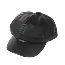 

2020 Women Hot Fashion Beret Solid Faux PU Leather Beret French Artist Warm Beanie Hat