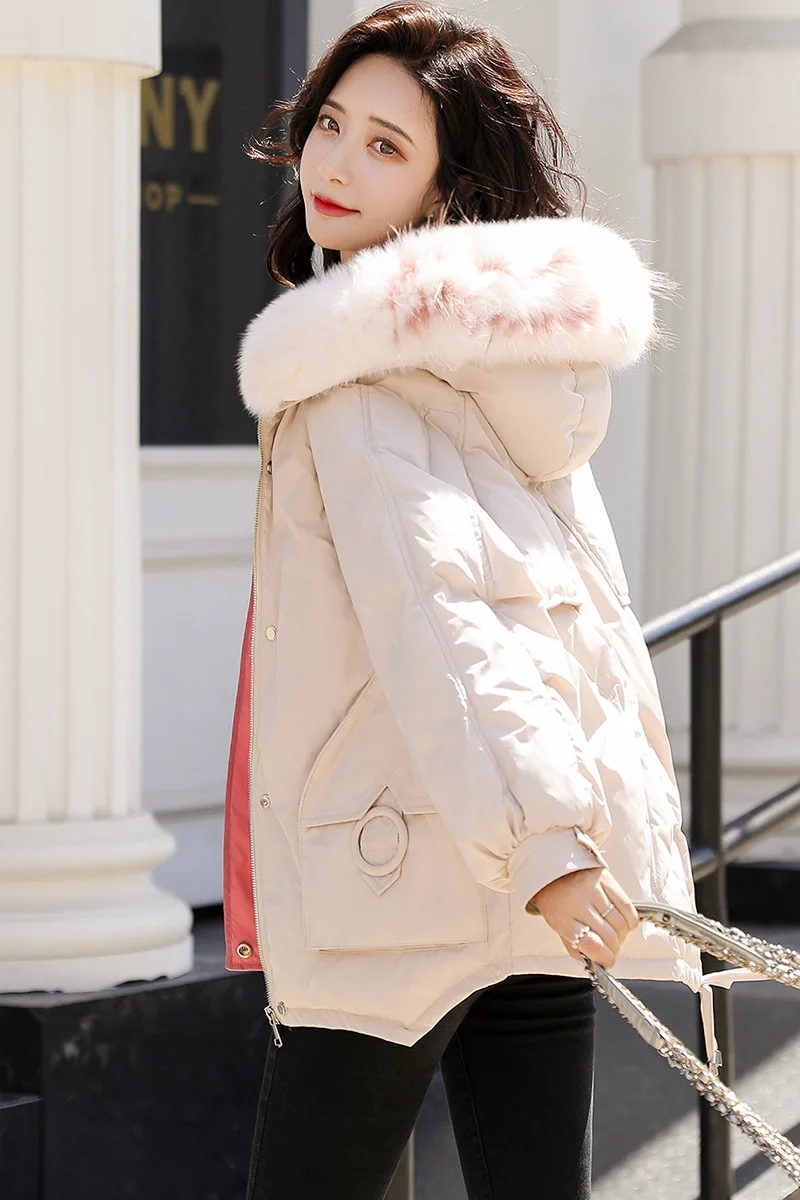 

2019 Winter New Style Cotton-padded Clothes Women's Large Fur Collar Mid-length Thick Large Size down Jacket Cotton-padded Cloth