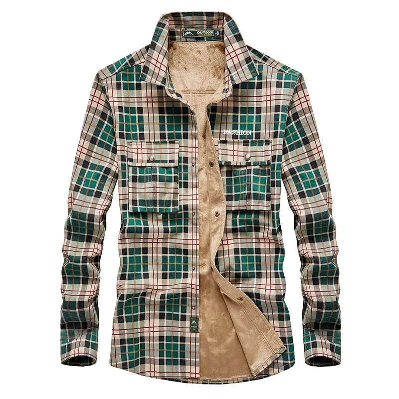 Winter Shirt Men Fleece Thick Warm 