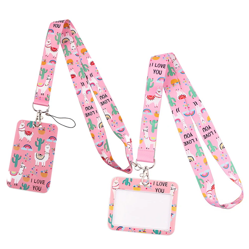 

ER816 Pink Lovely Alpaca Fashion Lanyard ID Badge Holder Bus Pass Case Cover Slip Bank Credit Card Holder Strap Cardholder