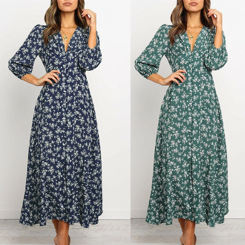 Floerns - Vestido Largo Con Mangas Abullonadas Para Mujer
