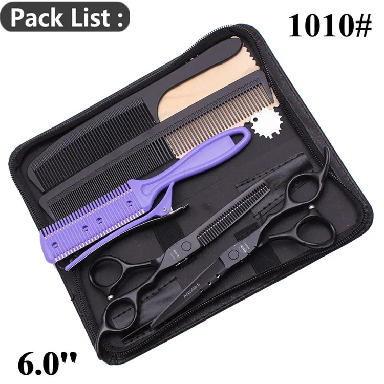 Профессиональные ножницы набор AQIABI 5," 6" JP стали филировочные ножницы парикмахерские ножницы гребень для бритья A1029-A - Цвет: A1010 Hei K-A 6Y