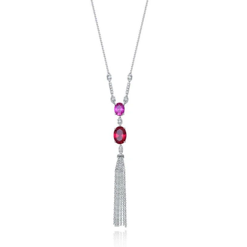 OEVAS 100% 925 Sterling Silver 10*14mm Oval Ruby High Carbon Diamond Pendant Necklace For Women Sparkling Wedding Fine Jewelry