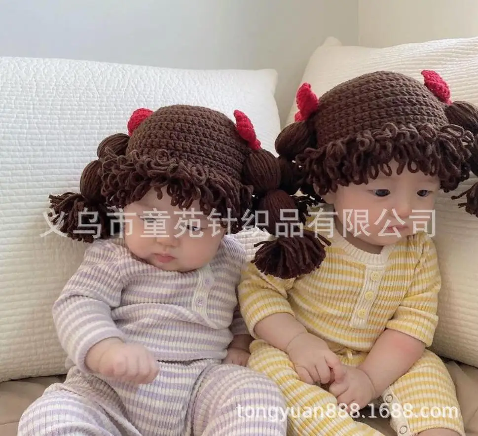 2021 Cute Baby Kids Girls Hat Hair Pigtail Wig Cap Autumn Winter Knitted Children Infant Hats Caps Accessories Photography Props 2021 Cute Baby Kids Girls Hat Hair Pigtail Wig Cap Autumn Winter Knitted Children Infant Hats Caps Accessories Photography Props