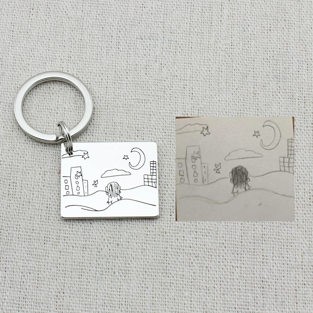Customized Children Actual Drawing Keychain Kids Artwork Personalized