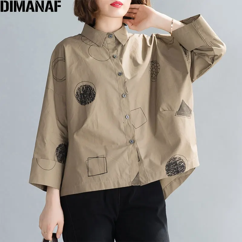 

DIMANAF Plus Size Women Shirts Lady Tops Tunic Cotton Loose Casual Print Long Sleeve Button Cardigan 2020 Spring Summer Clothing