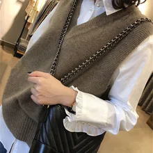 Vest Sweater Pullover Short Knitted Girls V-Neck Winter Casual Women Sleeveless Autumn