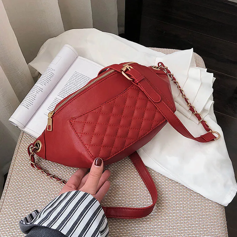 Red Waist Bag Модная Мини поясная сумка для женщин, Кожаная поясная сумка, высокая емкость, нагрудные сумки для девочек, ретро клетчатый дизайн, дорожная поясная сумка, сумка, Новинка - Цвет: Red Waist Bag