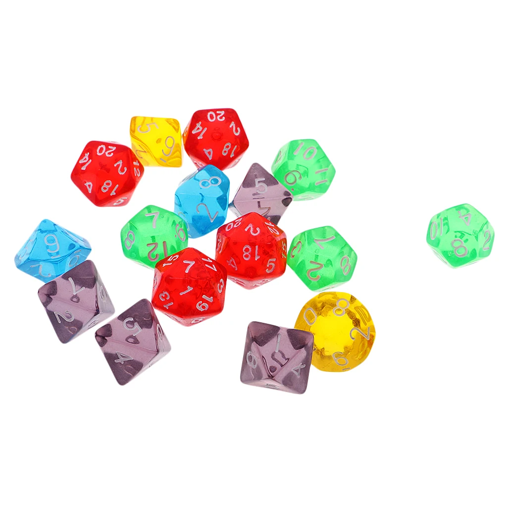 Set of 15/16/18/21 Pcs Acrylic 4/8-20 Sided Dice RPG Game Digital Dice D4/8-D20 with Bag for Pub Club Family Party Games Supply
