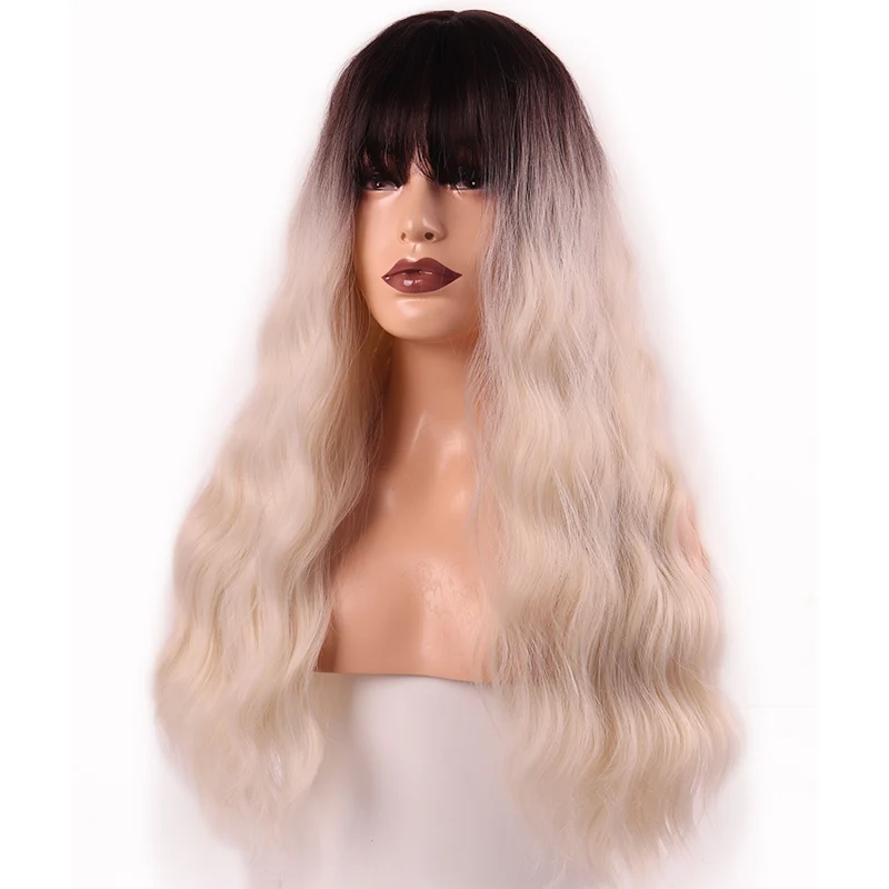 MERISI волосы 26 дюймов блонд длинные волна воды парик с челкой синтетические волосы парики челка с париком для женщин термостойкие