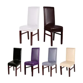 

Hot 4pcs/lot Black/Coffee/Purple/Champagne 7 Colors Elastic Waterproof Oilproof PU Leather Household Dinner Chair Seat Cover