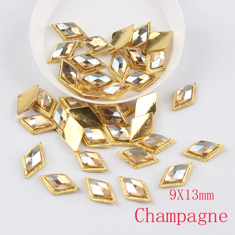 Champagne 9x15 мм Ромб/Капля воды сплав Металлические Стразы для ногтей драгоценные камни Кристаллы/AB алмаз золото нижняя плоская задняя страз камень 3D гвозди - Цвет: Champagne