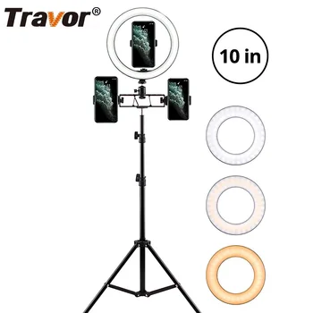 

Travor ring lamp 10 inch with phone holder 160cm tripod led ring light Dimmable phone selfie ringlight Youtube video shooting