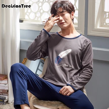 

2020 long sleeve man pajama sets 100% cotton striped letter pajamas men casual sleepwear homewear pijamas