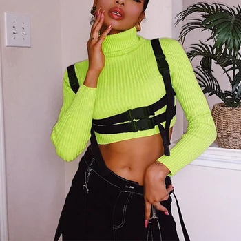 

neon green t shirt women long sleeve crop tops harajuku streetwear slim t-shirt female camiseta mujer tshirt